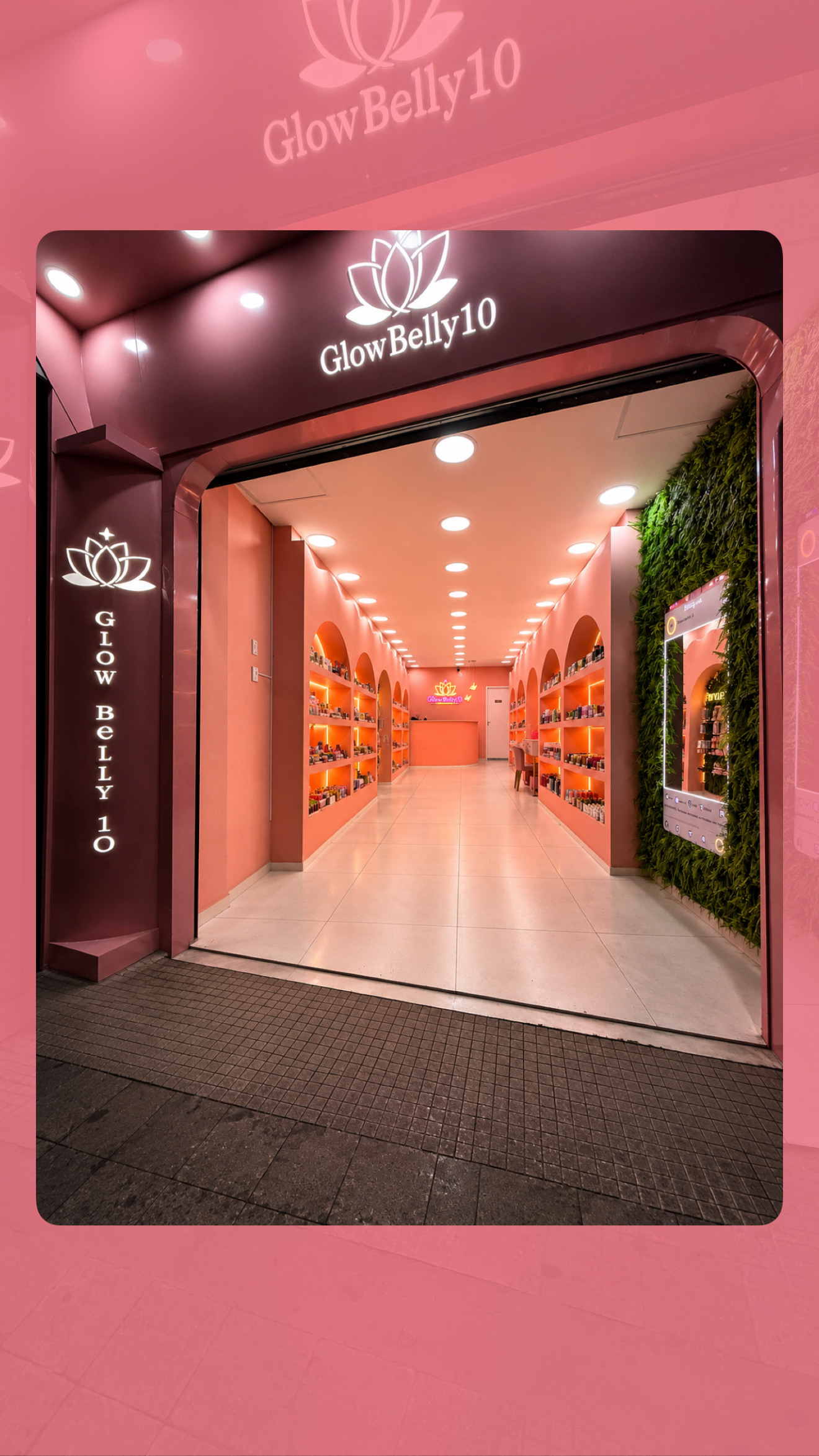 Interior da Glow Belly 10 com linhas de produtos
